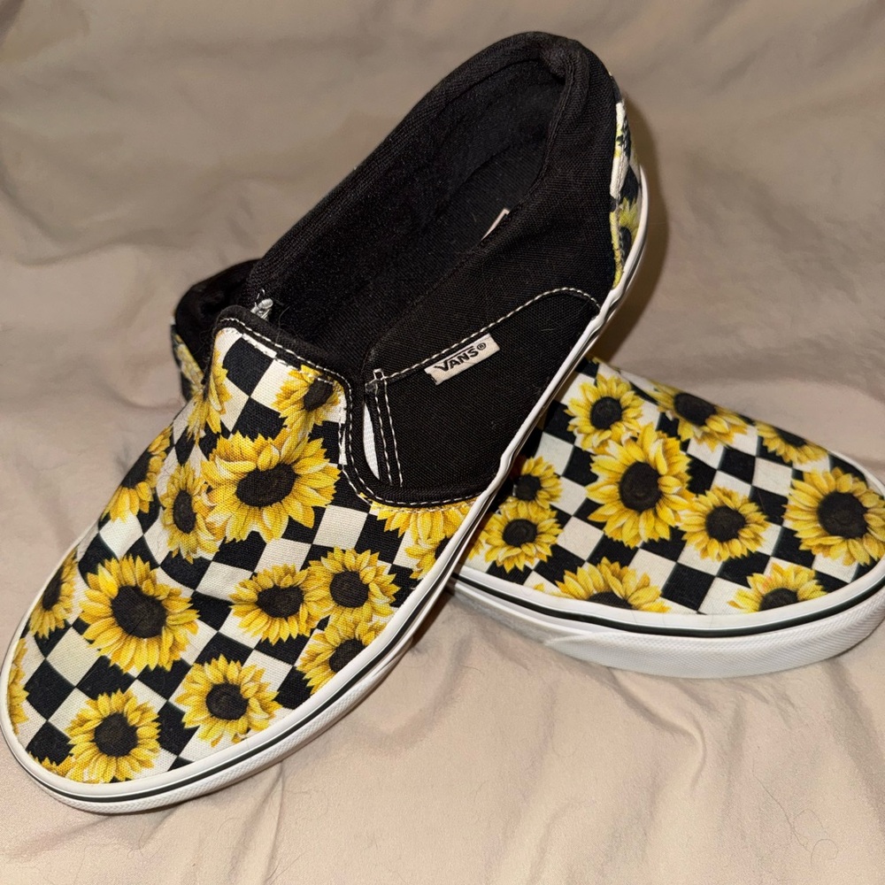 Vans Kids Sunflower Checkered Slip-On Sneakers - Black and Yellow